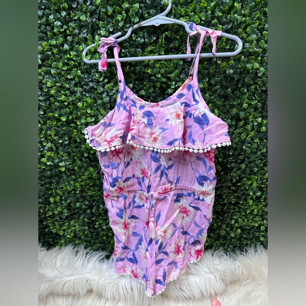 Pink‎ and Blue Floral romper nwot